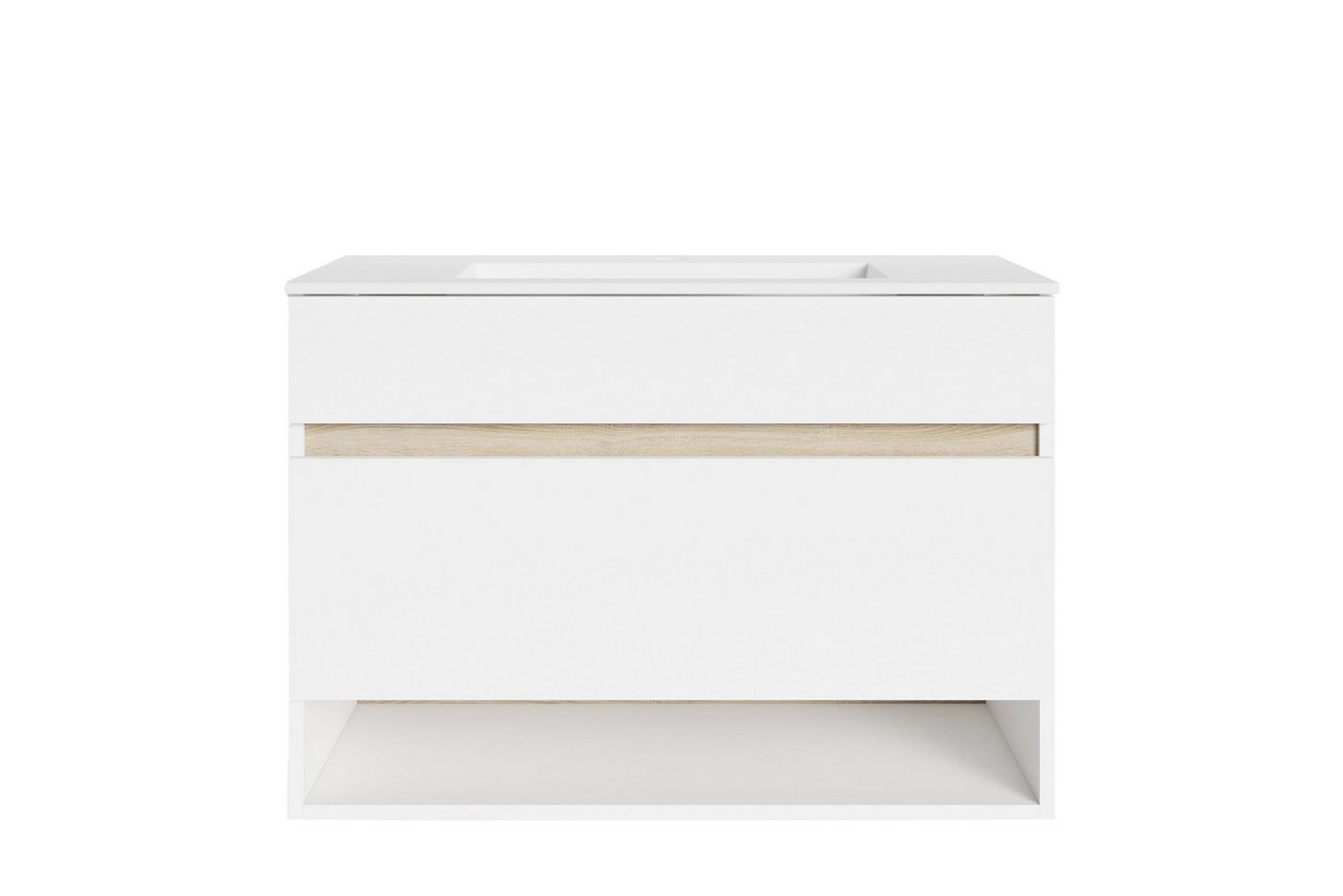 byLIVING Waschtisch MARINO (Waschbeckenunterschrank hängend, in schnee-weiß matt oder anthrazit mit Absetzung in Sonoma Eiche oder, mit einer Schublade und einem offenen Fach), B 60, H 56, T 40 cm oder B 80, H 56, T 40 cm von byLIVING