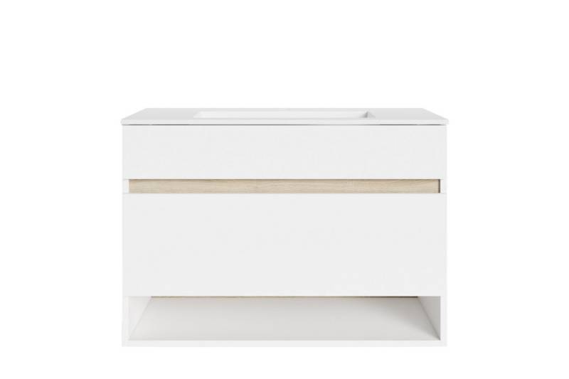 byLIVING Waschtisch MARINO (Waschbeckenunterschrank hängend, in schnee-weiß matt oder anthrazit mit Absetzung in Sonoma Eiche oder, mit einer Schublade und einem offenen Fach), B 60, H 56, T 40 cm oder B 80, H 56, T 40 cm von byLIVING