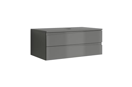 byLIVING Waschtisch Shape/Moderne Bad Kommode/Front Hochglanz Anthrazit / 2 Schubladen mit gefräster Griffleiste/Korpus Melamin anthrazit/Schrank/B 80, H 33, T 47 cm von byLIVING