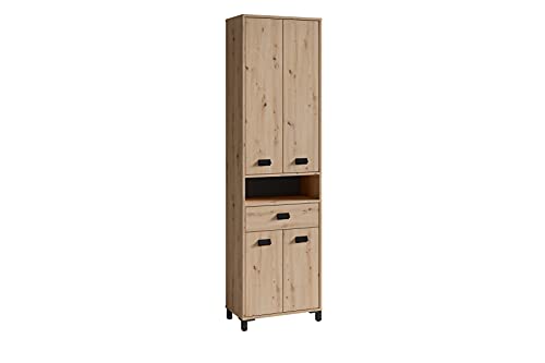 byLIVING Wellness 04 Hochschrank mit robuster, pflegeleichter Melamin Oberfläche in Artisan Eiche Optik. Viel Stauraum, 4 Türen, 1 Schublade, offenes Fach, Holzwerkstoff, braun, B 54, H 193, T 31 cm von byLIVING