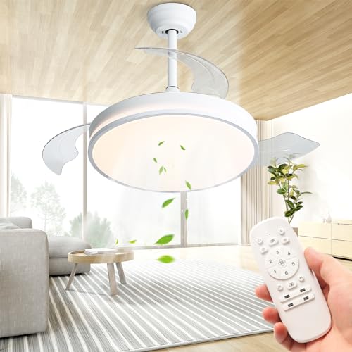 bybule Deckenventilator Mit Beleuchtung, Leise Moderne Mit Fernbedienung Timer Ventilator Deckenleuchte Einstellbare Windgeschwindigkeit Für Wohnzimmer Schlafzimmer Esszimmer (KBS-Y42196-4F) von bybule