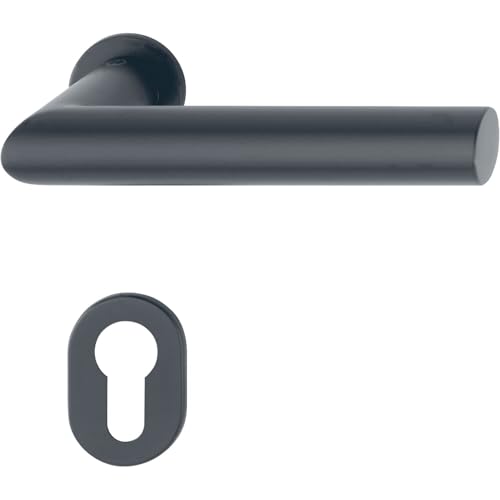 Hoppe Drückergarnitur Amsterdam - Türgriff mit selbstklebender Rosette oval PZ für Türstärke 40-50mm, Edelstahl schwarz matt von bybyhome