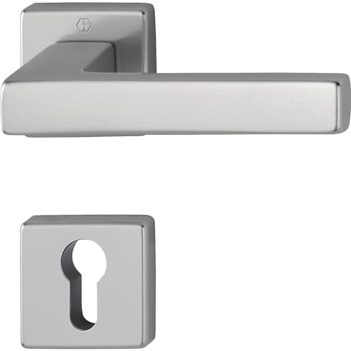 bybyhome Hoppe Drückergarnitur Austin - Türgriffe auf Rosette eckig mit Hochhaltefeder - Rosette PZ - TS 37-42mm, Aluminium Edelstahl Effekt von bybyhome