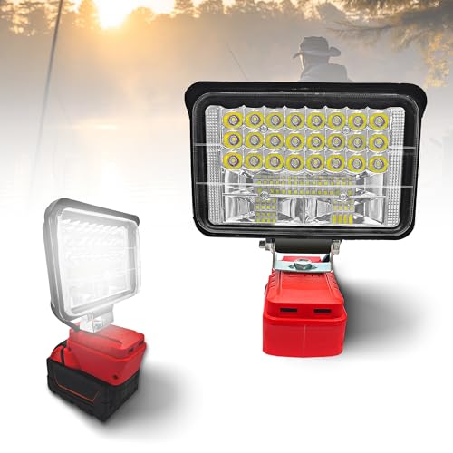 Akku Lampe für Milwaukee 18V Akku (kein Akku), 60W Kabellose Arbeitsleuchte,2 Modi LED Akku Strahler mit 2 USB-Aufladung, Tragbares Flutlicht für Notfälle, Baustelle, Camping, Autoreparaturen von bycpower