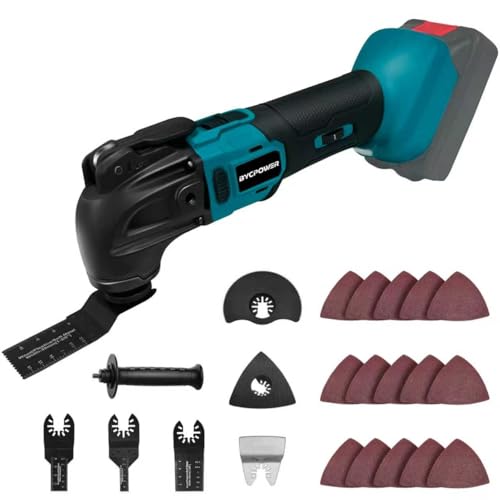 Akku-Multifunktionswerkzeug Satz für Makita Akku 18V Li-Ion, 23 Zubehör Multitool Oszillationswerkzeug mit 6 Variablen Geschwindigkeiten,Bürstenlos Motor, zum Schneiden,Bohren(ohne Akku) von bycpower