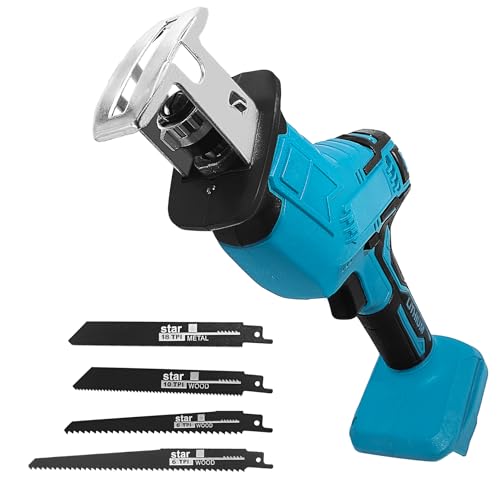 Akku Säbelsäge Reciprosäge kompatibel mit Makita 18V Akku, ideal für Sägearbeit mit Holz, Compact Version, Inklusive 4x Säbelsägeblatt, ohne Akku und Ladegerät von bycpower