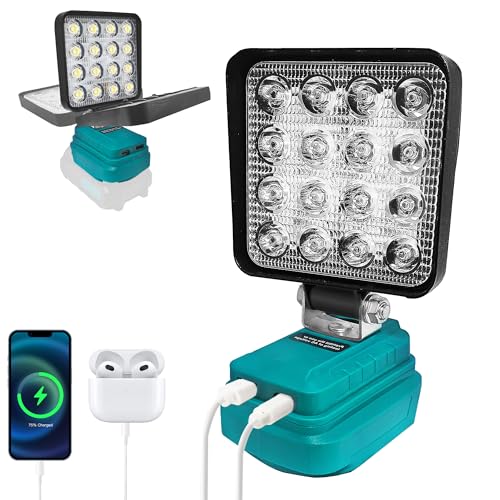 bycpower Akku Lampe für Makita 18V, 40W 4000LM Kabellose Arbeitsleuchte, 2 Modi LED Akku Strahler mit 2 USB-Aufladung, Tragbares Flutlicht für Notfälle, Baustelle, Camping, Autoreparaturen (kein Akku) von bycpower