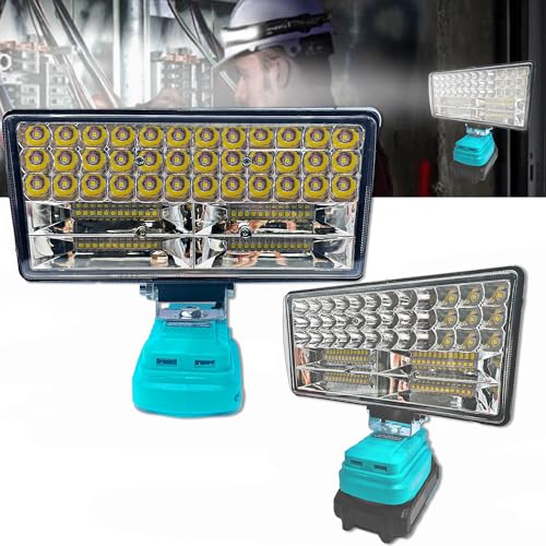 Akku Lampe für Makita 18V Akku, Kabellose LED Arbeitsleuchte, 90W LED Tragbare Flutlichter, 2 Modi Helligkeit Baustellen Lampe Strahler mit 2 USB-Anschlüssen für Camping, Notfall (ohne Akku) von byczone