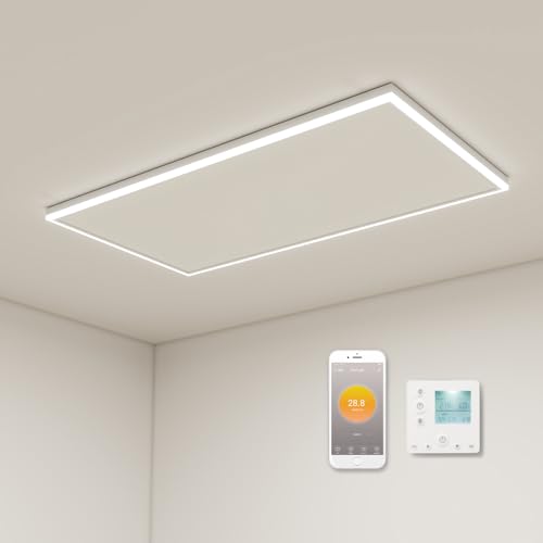 Deckenheizung Infrarot 840 Watt, Infrarotheizung Deckenmontage mit LED Beleuchtung, Infrarotheizung Decke mit Thermostat, App Fernbedienung Steuerung, Elektroheizung Heizplatte Heizkörper Heizpaneel von byecold