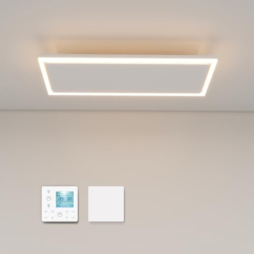 Infrarotheizung Deckenmontage 1190 Watt, Infrarot Deckenheizung mit LED Licht Beleuchtung, Infrarotheizung Decke mit Thermostat Fernbedienung, Elektroheizung Heizplatte Heizpaneel Heizkörper von byecold