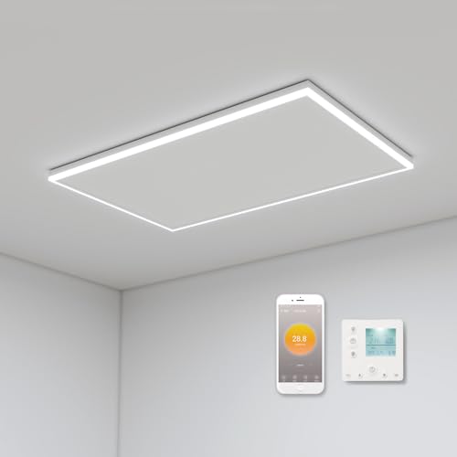 Infrarotheizung Deckenmontage 700 Watt, Deckenheizung Infrarot mit LED Beleuchtung, Infrarotheizung mit Thermostat, App Fernbedienung Steuerung, Decke Elektroheizung Heizplatte Heizkörper Heizpaneel von byecold
