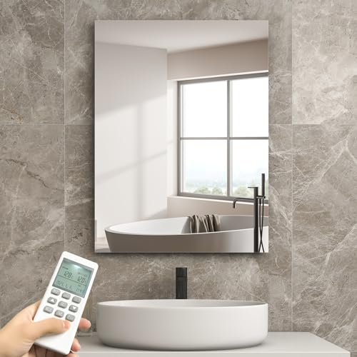 Infrarotheizung Spiegel mit Thermostat 450 Watt - Spiegelheizung Infrarot - Infrarot Wandheizung mit Fernbedienung - Elektroheizung Heizpaneel Heizkörper - Badspiegel 80x60 CM Badezimmerspiegel von byecold