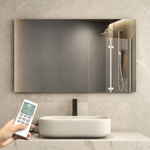 Infrarotheizung Spiegel mit Thermostat 580 Watt - Spiegelheizung Infrarot - Infrarot Wandheizung mit Fernbedienung - Elektroheizung Heizpaneel Heizkörper - Badspiegel 100x60 CM Badezimmerspiegel von byecold