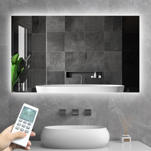 Infrarotheizung Spiegel mit Thermostat 580 Watt - Spiegelheizung Infrarot mit LED Beleuchtung Licht - Infrarot Wandheizung mit Fernbedienung Elektroheizung - Badspiegel 100x60 CM Badezimmerspiegel von byecold