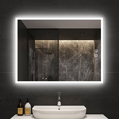 byecold Badspiegel mit Beleuchtung, LED Badezimmerspiegel 80x60CM, Wandspiegel Bad Spiegel mit Touchschalter, Beschlagfrei Dimmbar Warmweiß Kaltweiß von byecold