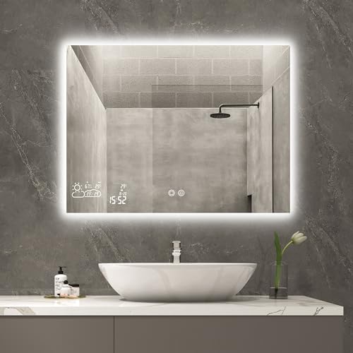 byecold 250W Infrarotheizung Spiegelheizung Spiegel Heizung Infrarot Badspiegel mit Wetter Touchschalter Smart WiFi Badezimmerspiegel mit LED Beleuchtung Warm/Kalt - Horizontal 80X60CM von byecold