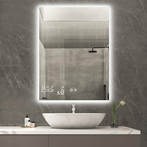 byecold Infrarotheizung 250W Spiegelheizung Spiegel Heizung Infrarot Badspiegel mit Wetter Touchschalter Smart WiFi Badezimmerspiegel mit LED Beleuchtung Warm/Kalt - Vertikal 60X80CM von byecold