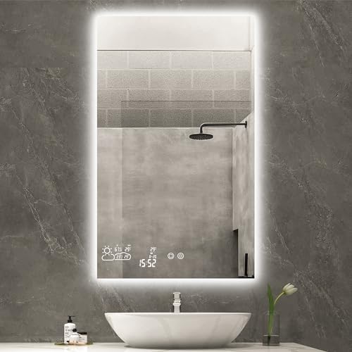 byecold Infrarotheizung 350W Spiegelheizung Spiegel Heizung Infrarot Badspiegel mit Wetter Touchschalter Smart WiFi Badezimmerspiegel mit LED Beleuchtung Warm/Kalt - Vertikal 60X100CM von byecold