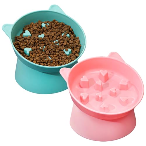 2 Stück geneigte Katze Hund Futternäpfe Slow Feeder mit erhöhtem Boden Nicht Verschütten und Grün Set Unterstützt Verdauung und Fresskomfort von byepica