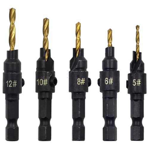 5 Stück HSS Kegelsenker Bohrer Set, beschichtet mit Titan für die Holzbearbeitung, perfekt für Handwerk und Projekte von byepica