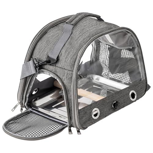 Faltbarer Haustier-Rucksack für kleine Haustiere, transparente Netz-Vogeltasche mit Edelstahl-Tablett, verstellbarer Schultergurt von byepica