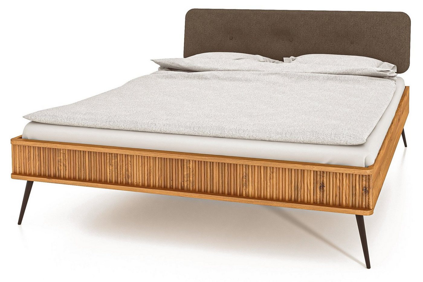 byoak Bett KULA 100 x 200 aus Massivholz, mit Polsterkopfteil, Naturgeölt (Bettgestell, ohne Lattenrost, ohne Matratze), Massivholz von byoak