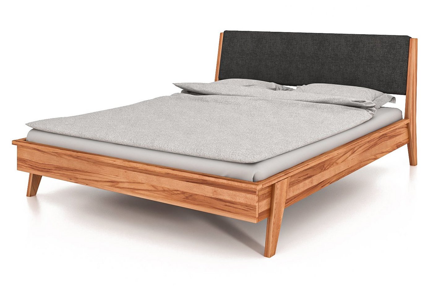 byoak Bett RETRO 120 x 200 aus Massivholz, mit Polsterkopfteil, Naturgeölt von byoak