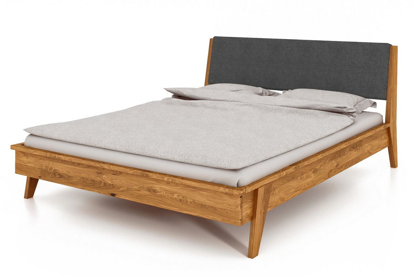 byoak Bett RETRO 180 x 190 aus Massivholz, mit Polsterkopfteil, Naturgeölt von byoak