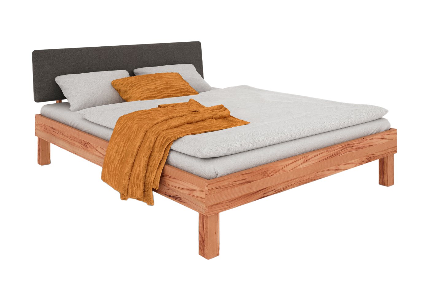 byoak Bett VIGO 120 x 200 aus Massivholz, mit Polsterkopfteil, Naturgeölt von byoak