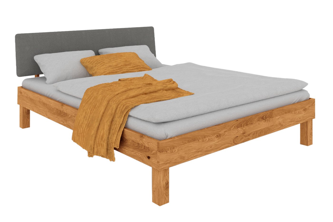 byoak Bett VIGO 140 x 200 aus Massivholz, mit Polsterkopfteil, Naturgeölt von byoak