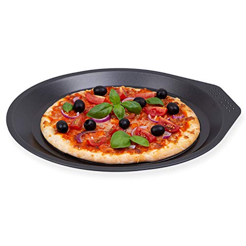 c|h|g chg Antihaft Pizza-Backblech PRIMA „EasyOven“, Ø-Boden 27 cm, Thermolochung für knusprigen Boden, anthrazit-metallic, Made in Germany von c|h|g