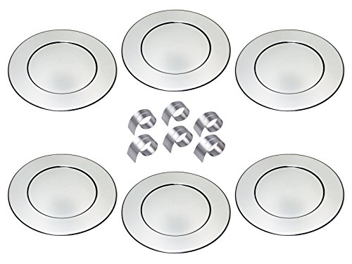 chg Profi Platzteller-Set, 6er inkl. 6 Serviettenringen mit prakt. Schlitz, Edelstahl, Silber, 6 Stück Einheiten SET 294F-67 von c|h|g