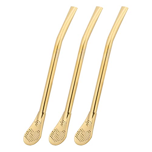 caáMate Bombilla ● Mate Tee Sieb Trinkhalm in Löffelform ● Edelstahl 16cm Spülmaschinenfest ● Das Original (Gold, 3 Stück) von caámate.
