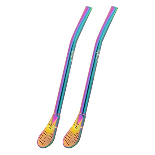 caáMate Bombilla ● Mate Tee Sieb Trinkhalm in Löffelform ● Edelstahl 16cm Spülmaschinenfest ● Das Original (Rainbow, 2 Stück) von caámate.