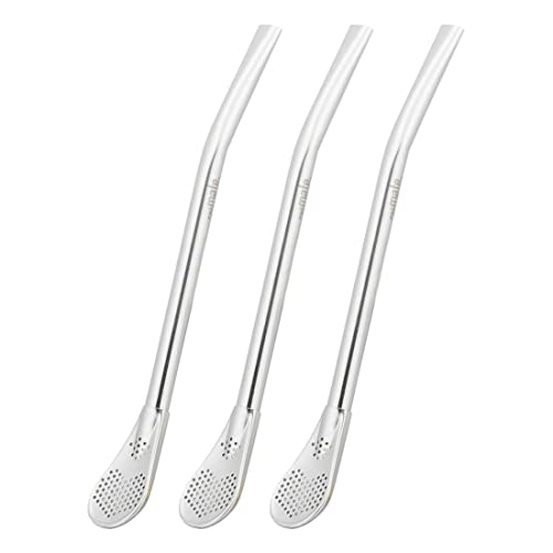 caáMate Bombilla ● Mate Tee Sieb Trinkhalm in Löffelform ● Edelstahl 16cm Spülmaschinenfest ● Das Original (Silber, 3 Stück) von caámate.