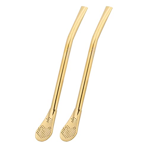 caáMate Bombilla ● Mate Tee Sieb Trinkhalm in Löffelform ● Edelstahl 16cm Spülmaschinenfest ● Das Original (Gold, 2 Stück) von caámate.
