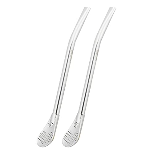 caáMate Bombilla ● Mate Tee Sieb Trinkhalm in Löffelform ● Edelstahl 16cm Spülmaschinenfest ● Das Original (Silber, 2 Stück) von caámate.