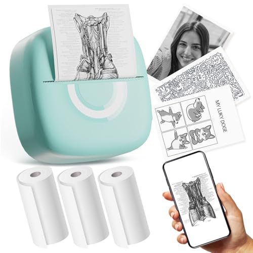 cabaro Mini Drucker Aufkleber Drucker Fotodrucker mit 3 Rollen Bluetooth Thermodrucker für Lernen, Studiennotizen, Anatomische Diagramme, Fotos von cabaro