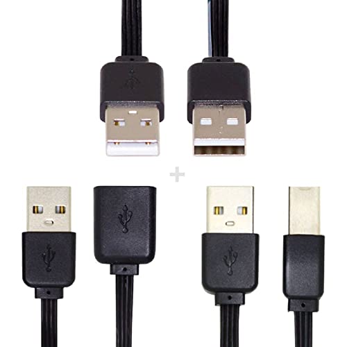 Cablecc 3 x USB 2.0 Typ A auf Typ B Buchse Typ A Flaches Datenkabel Flachkabel für Drucker, Festplatte und Telefone, 13 cm von cablecc