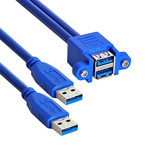 Cablecc Combo Dual USB 3.0 Stecker auf stapelbare Buchse, Verlängerungskabel, 50 cm, mit Schraubbefestigungslöchern von cablecc