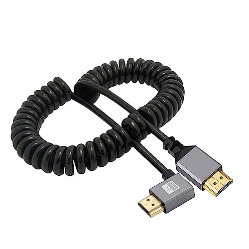 cablecc 4K 60 Hz Stretch-Spiralkabel, HDMI 2.0-Stecker auf HDMI-Stecker, 90 Grad links abgewinkelt, für Laptop-Monitor, HDTV-Computer von cablecc