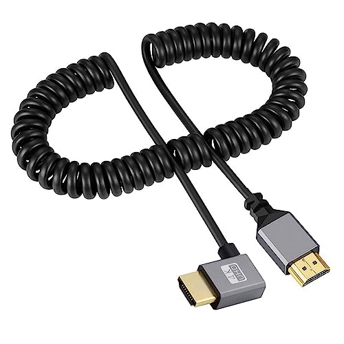 cablecc 4K 60 Hz Stretch-Spiralkabel, HDMI 2.0-Stecker auf HDMI-Stecker, 90 Grad rechtwinklig, für Laptop-Monitor, HDTV-Computer von cablecc