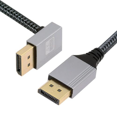 cablecc 4K 60Hz DisplayPort DP auf DP Ultra-HD UHD Kabel 32,4 Gbit/s High-Speed nach unten abgewinkelte Silberhülse 1,0 m von cablecc