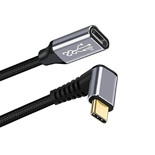 cablecc USB-C USB 3.1 Typ C Stecker nach oben nach unten abgewinkelt auf Buchse, Verlängerungsdatenkabel, 10 Gbit/s, 100 W, mit Hülle für Laptop, 100 cm von cablecc