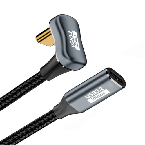 cablecc USB-C-Verlängerungsdatenkabel, 10 Gbit/s, 100 W, USB-C USB 3.1, Stecker auf Buchse, gegenüberliegend, U-Form, abgewinkelt, mit Hülse, 200 cm von cablecc