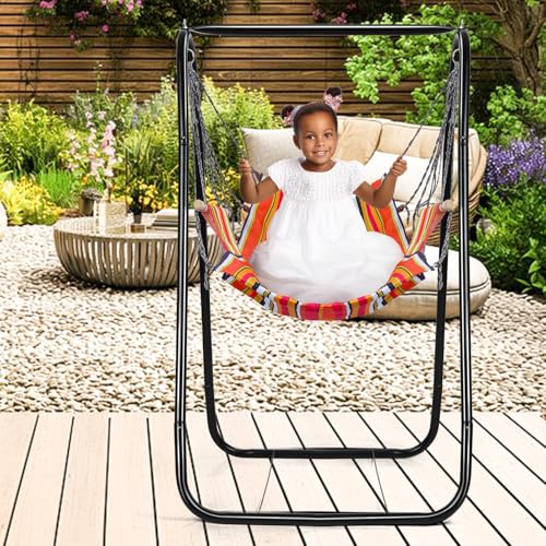 cadciehe Hängematte, Stuhlständer, Metall-Schaukelständerrahmen, Schaukelstuhl mit Ständer, Hängematte mit Ständer inklusive, Schaukelständer für drinnen und draußen, Terrasse, Hof, Tragkraft 200 kg, von cadciehe