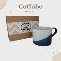 Wunderschöne Keramiktasse - Große Kaffeetasse/Teetasse in Den Farben Hellblau-Dunkelblau By Alex & Zoe, 350Ml von caffabo