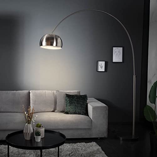 cagü Design Retro Lounge Bogenlampe LUXX Chrom gebürstet mit Marmorfuß Schwarz 170-210cm Höhe verstellbar von cagü