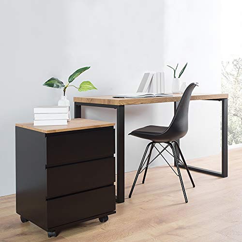 cagü Design Rollcontainer VANCOUVER Schwarz & Eiche Platte mit 3 Schubladen 63cm Höhe von cagü