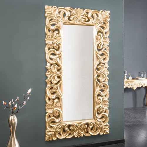cagü XXL romantischer Wandspiegel Florence Gold Antik in Barock-Design aus Kunststein 180cm x 90cm | Vertikal oder horizontal aufhängbar von cagü